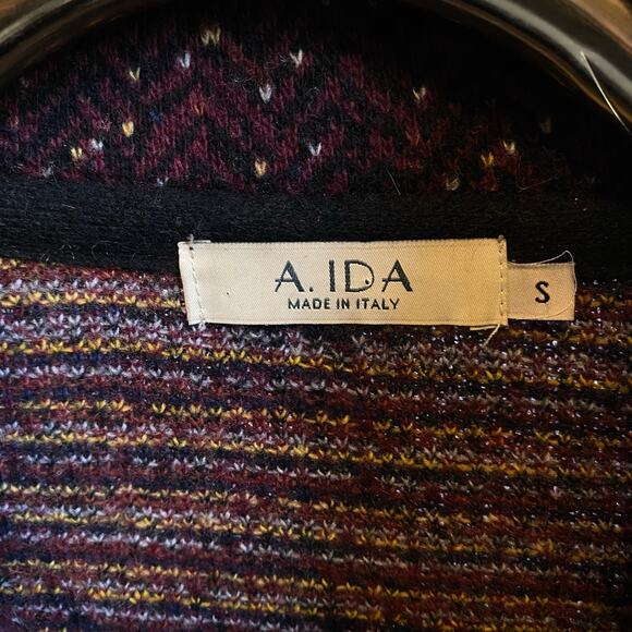 A. IDA Sweater Wool Blend Boucle buckle Closure Black Trim Made in Italy size S - Picture 9 of 9